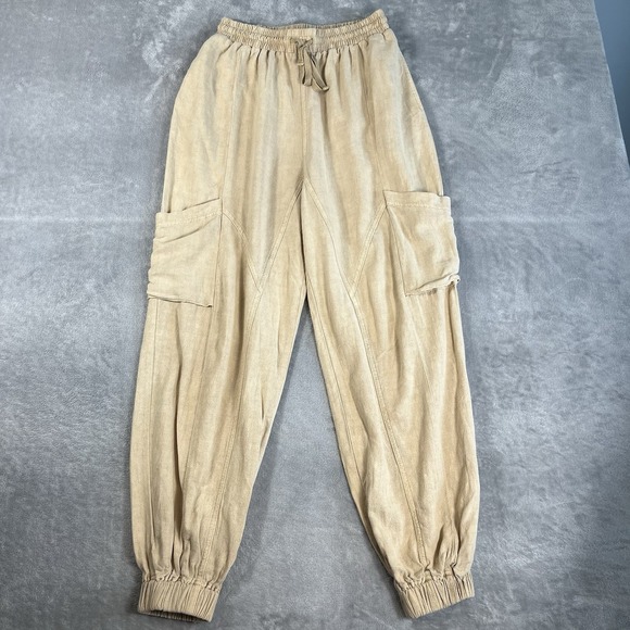 Urban Outfitters Oversized Beige Linen Blend Utility Joggers Womens S  Pockets - Picture 2 of 14